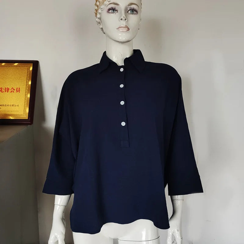 Women's Vintage Loose Cotton Shirts™ Punk Style Batwing Sleeve Polo Neck Blouses