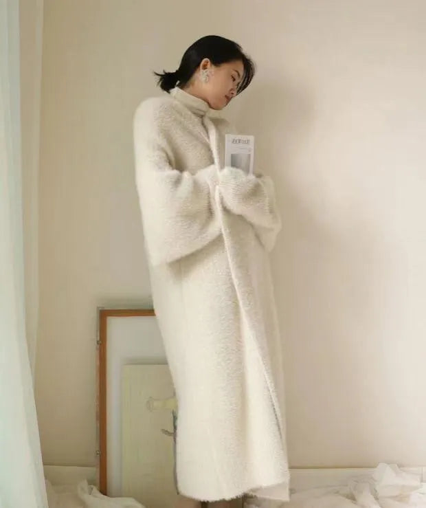 Women's Long Cardigan Coat™ Knitted fluffy Long Sleeve Cashmere Sweater Coat