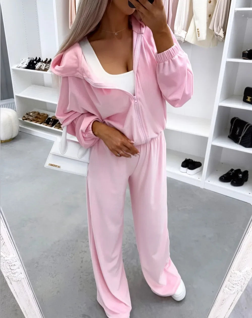 Women's Casual Outfit™ Zipper Hooded Cardigan + Wide Leg Pants Two Piece Set