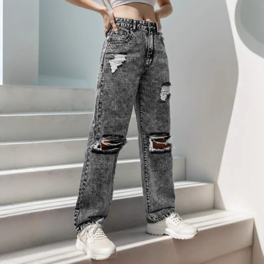 Women's Long Pants™ Hole Punch Casual Denim Trousers
