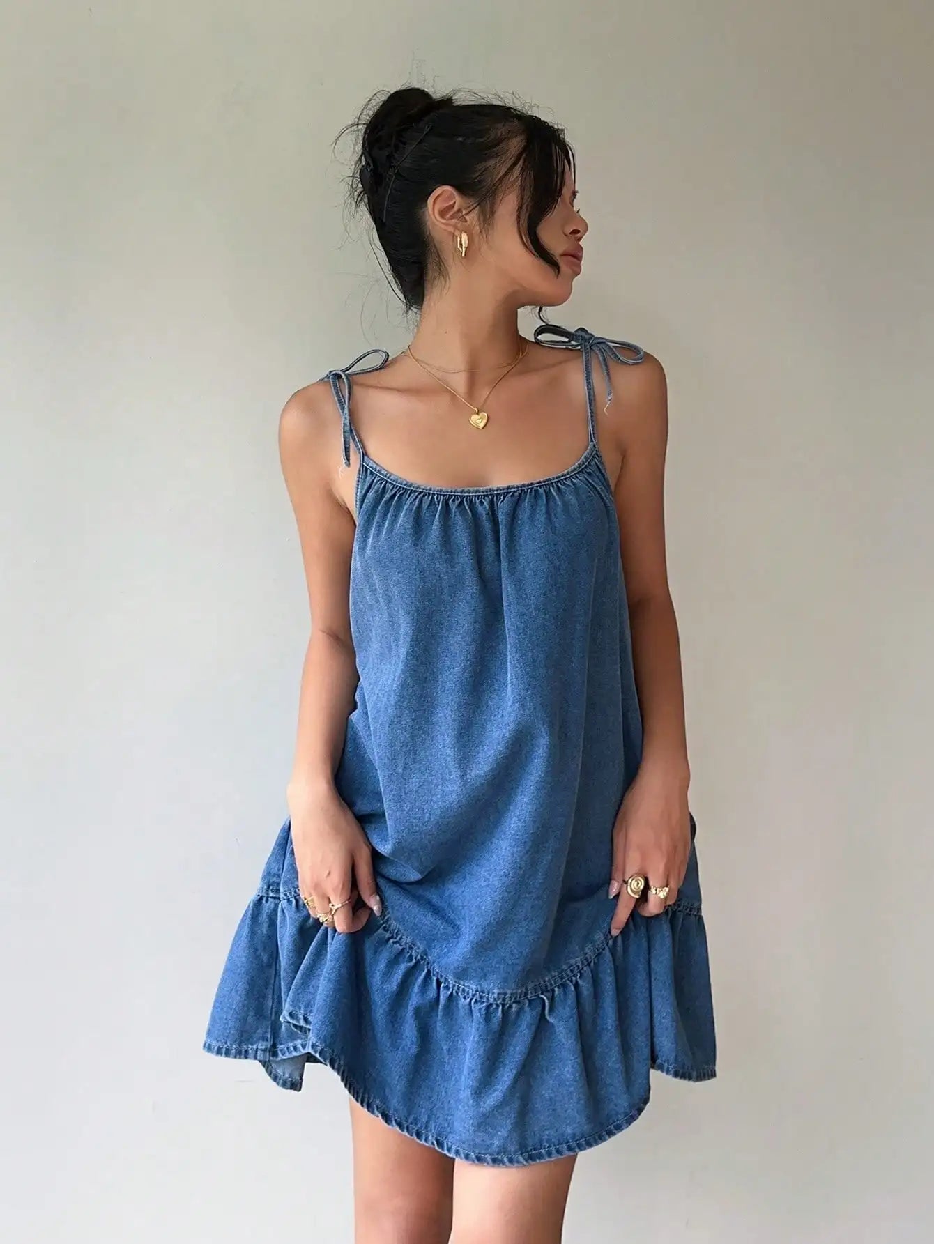 Women's French style bandeau denim dress™ elegant fashionable loose fit Dress