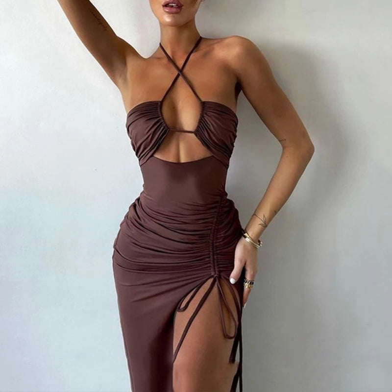 Women's Backless Hollow Out Summer Dress™ Sleeveless Lace-up Halter Bodycon Elegant Split Dress