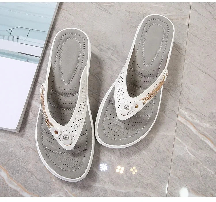 Women's Slippers™ Summer Metal Button Wedge Beach Outside Platform Leisure Flip Flops