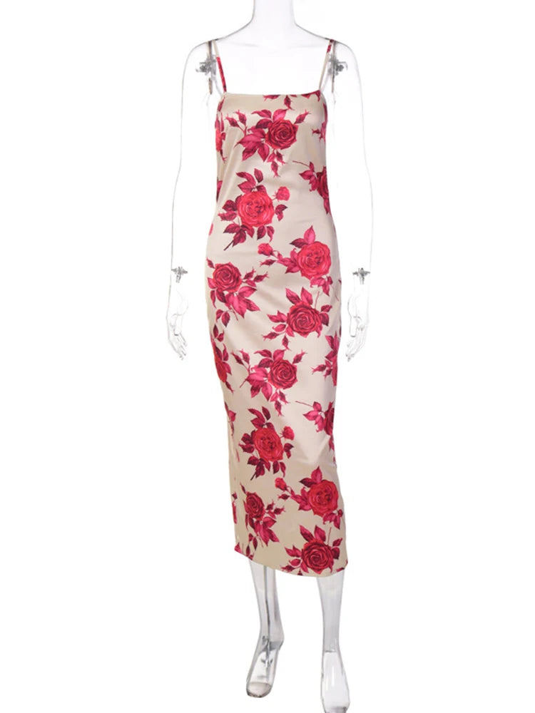 Women's Floral Print Dress™ Sleeveless Backless Bodycon Midi Dress