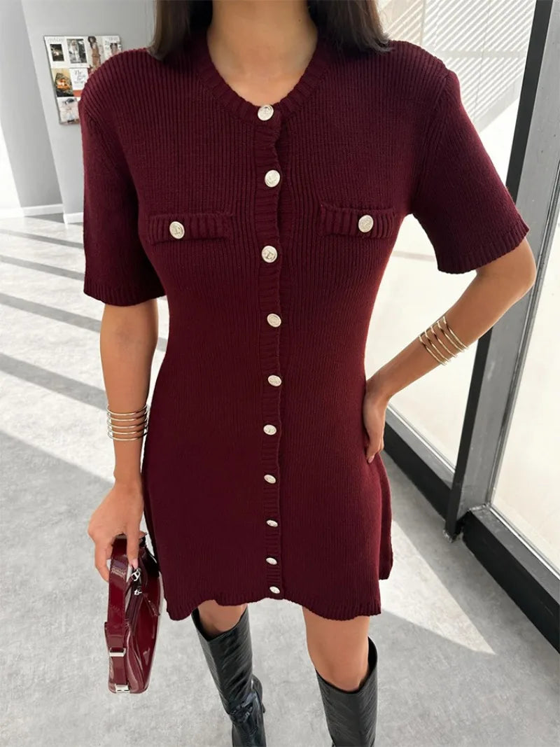 Women's Knit Dress™ Trendix Elegant Slim High Waist Short Sleeve Rib Sweater Bodycon Knitwear Dress