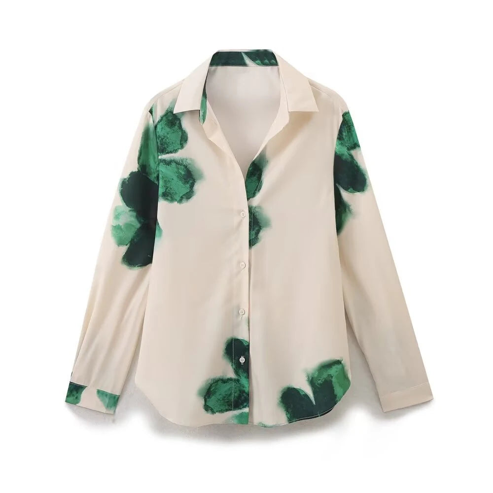 Women's TRAFZA Vintage Satin Suit™ Loose Lapel Shirt + High Waisted Pants Set