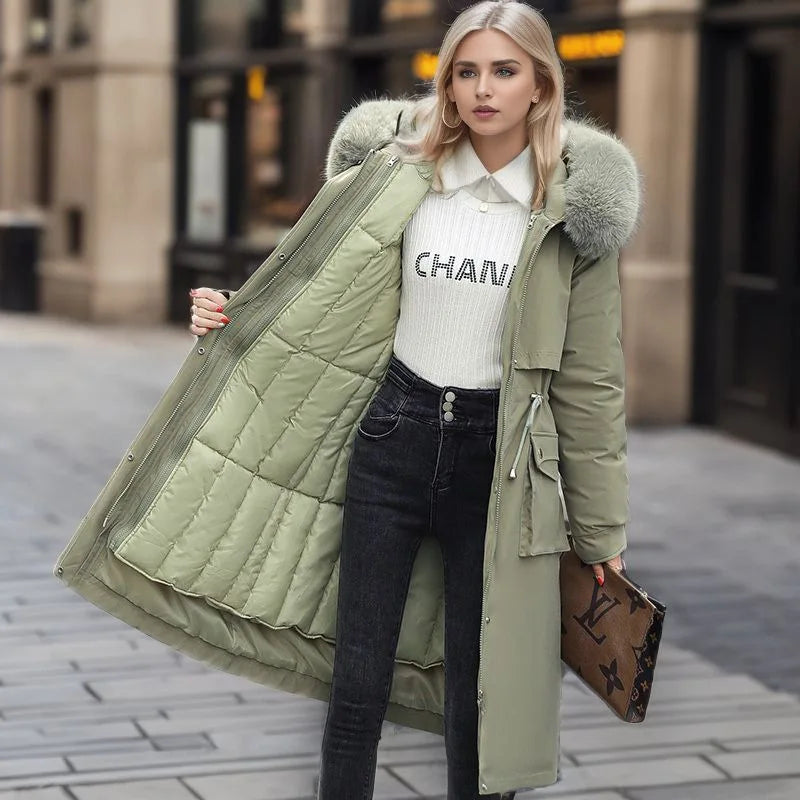 Women's Parkas Coat™ Thick Pinch Cotton Detachable Inner Tank Long Over Knee Coat