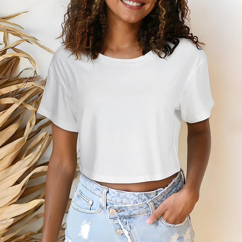 Women's Harajuku Y2K Crop Tops™ Casual Short Loose Solid Color Tee Shirt