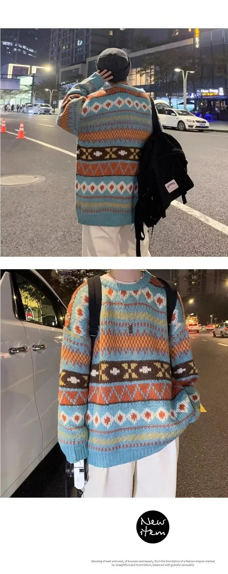 Men's Vintage Sweater™ Trendy Ethnic Striped Loose-Fit Knitted Crew Neck Idle Style Sweater
