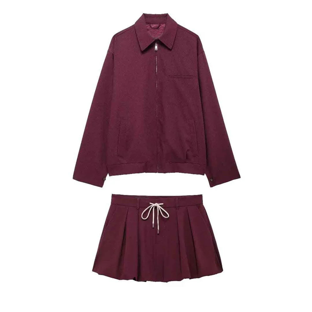 Women's Skirt Suit™ UNIZERA Zipper Pocket Decoration Jacket Coat Lantern Mini Skirt Set