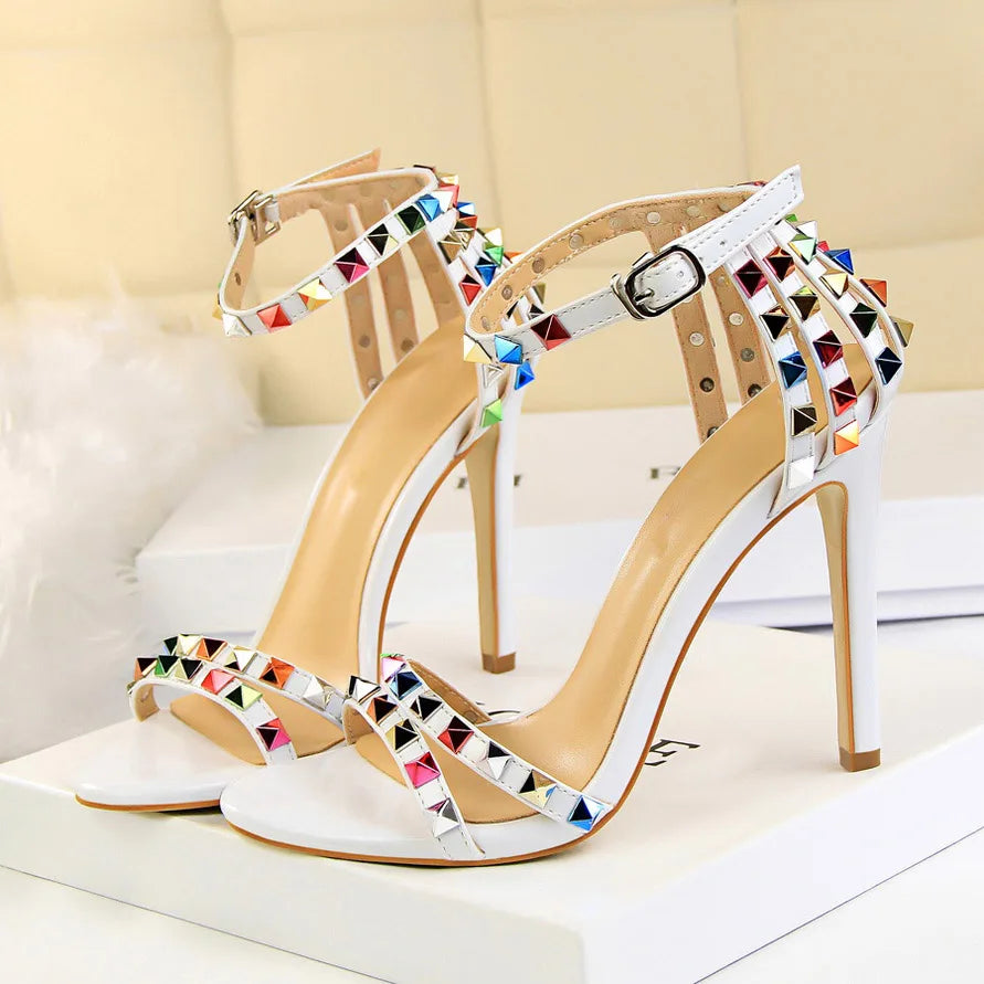 Women High Heels Rivets Studded Sandals™ Stiletto Gladiator Pumps Open Toe Luxury Sandals