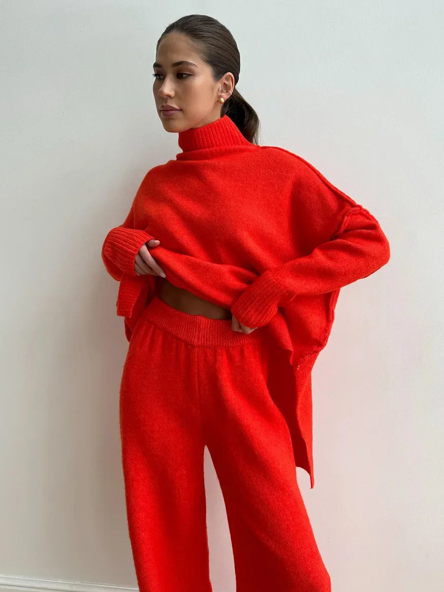 Women's Suit Set™ Loose-fit turtle Neck Sweater Thickened Knit Trousers