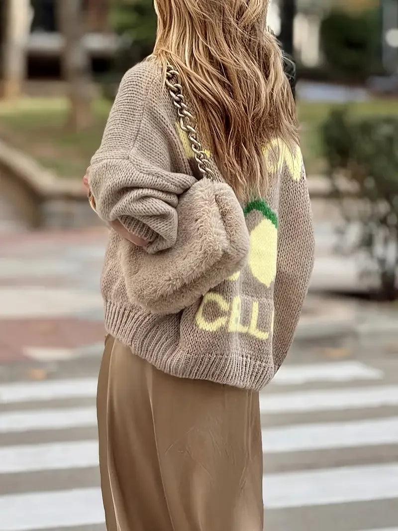 Women's sleeved button sweater™ soft and comfortable loose lantern sleeve knit sweater