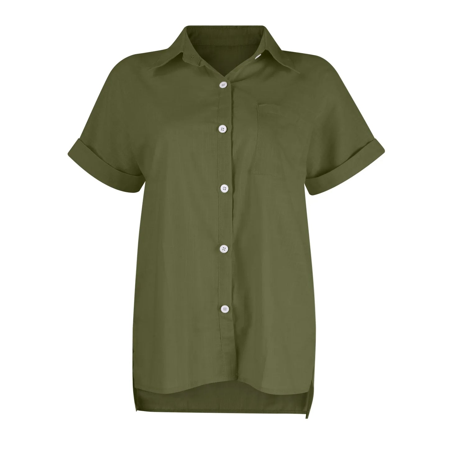 Women's Cotton Linen Classic Shirts™ Short Sleeve Lapel Button Down Shirt