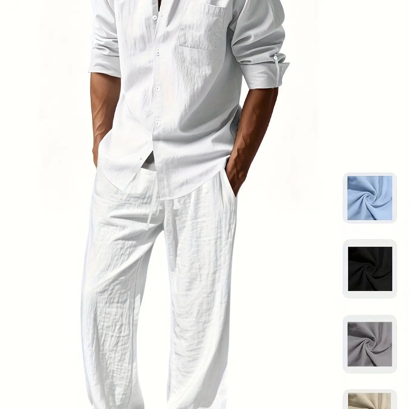 Men's Casual Linen Suit™ Long Sleeve Crew Neck T-shirt +Loose Fit Pants