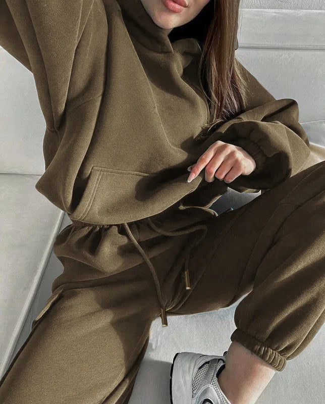 Women's suit sporty clothes™ Long Sleeve Hooded Short Sweatshirt Warm Long Sweatpants