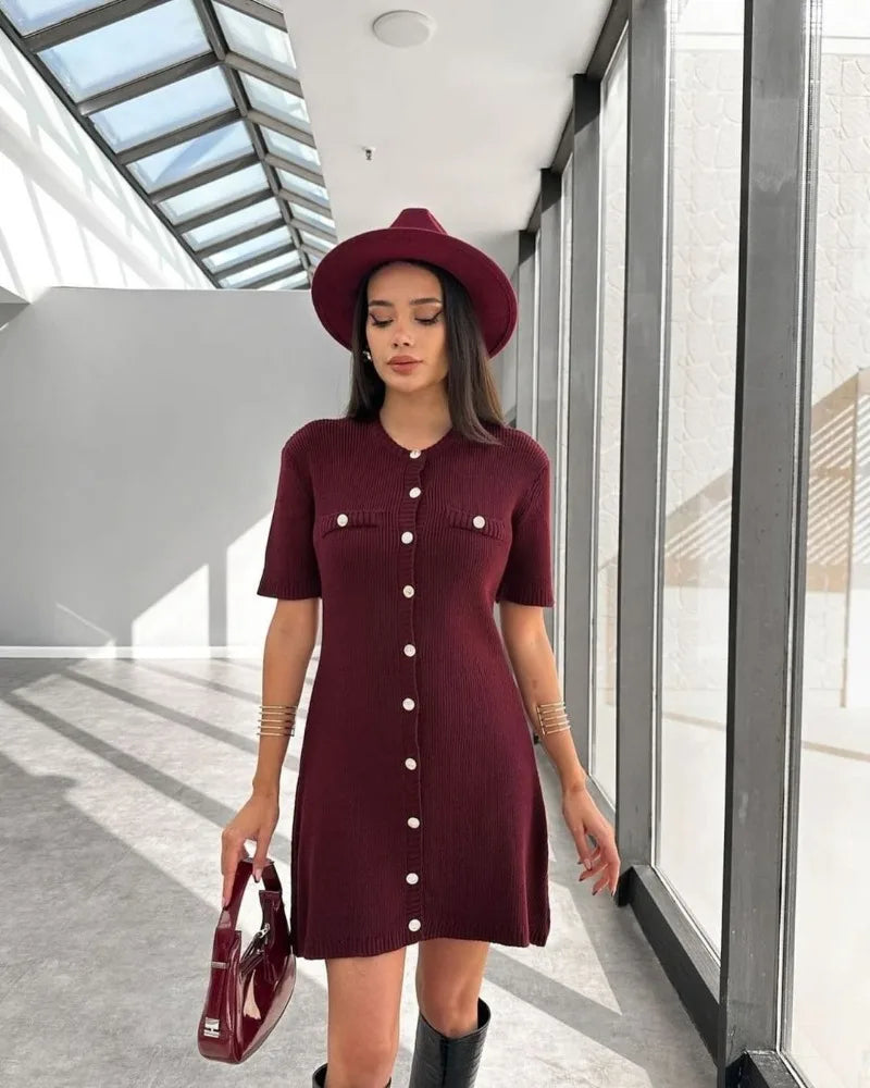 Women's Knit Dress™ Trendix Elegant Slim High Waist Short Sleeve Rib Sweater Bodycon Knitwear Dress