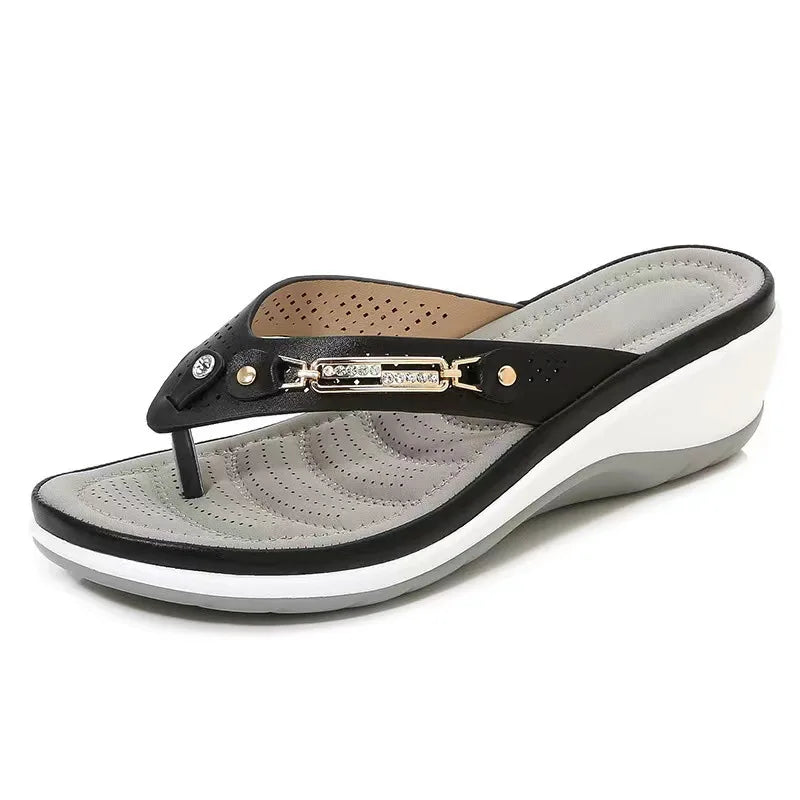 Women's Slippers™ Summer Metal Button Wedge Beach Outside Platform Leisure Flip Flops