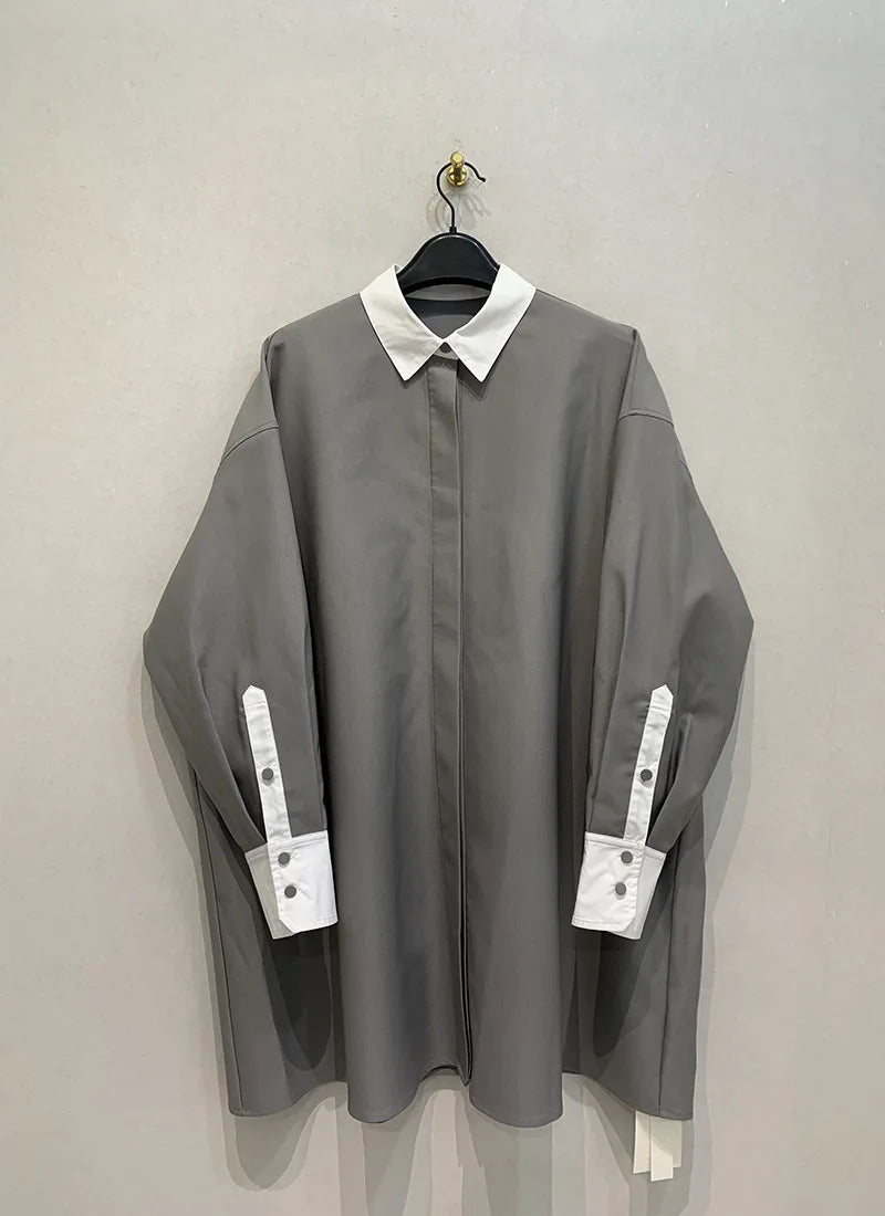 Women's Shirt™ Lapel Loose Fit Single Breasted Long Sleeve Contrast Color Tide Shirt