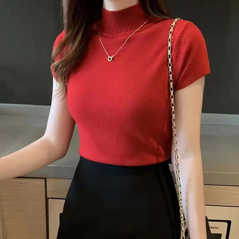 Women's Half-High Neck T-Shirt™ Casual Korean Style Elegant Tops