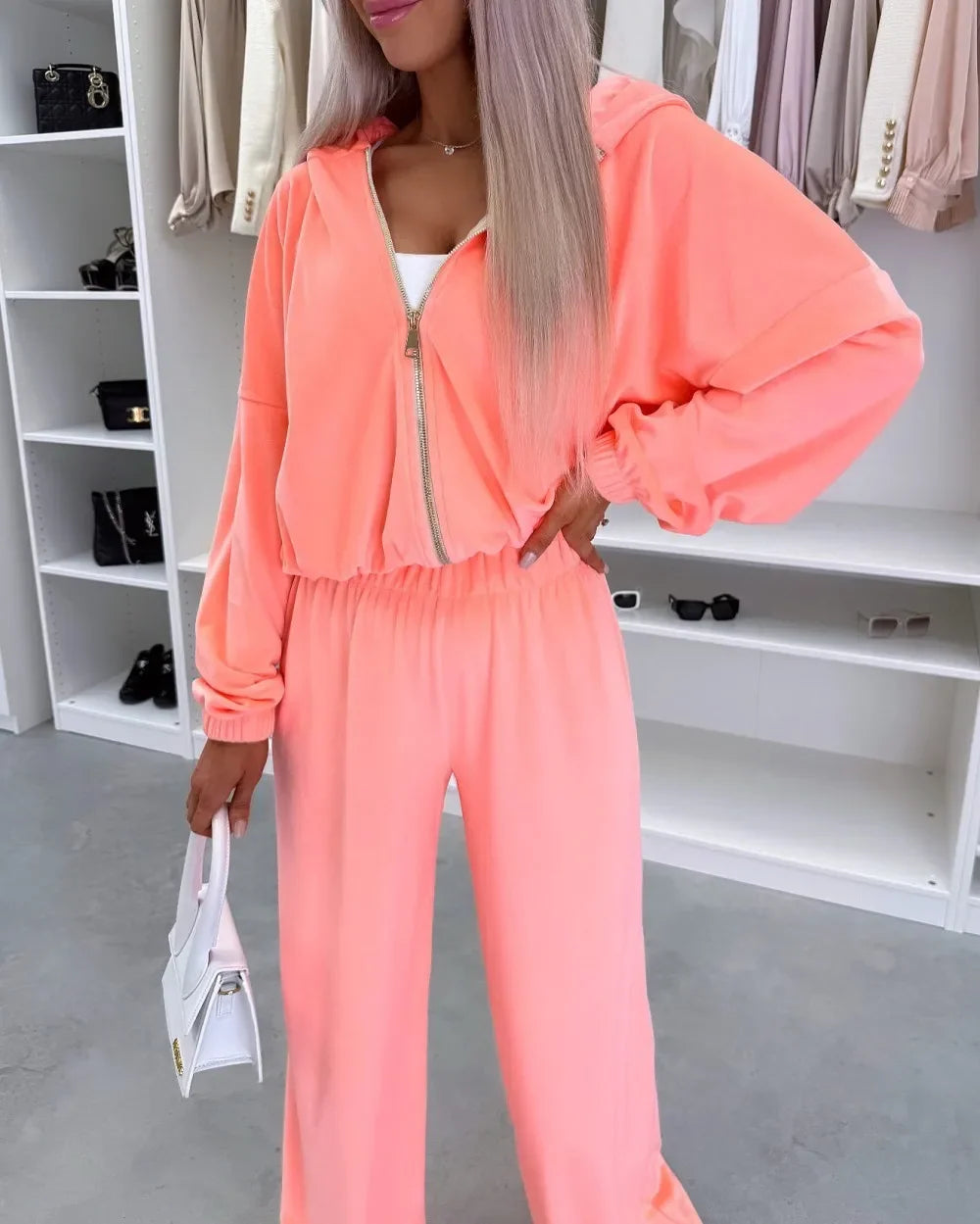 Women's Casual Outfit™ Zipper Hooded Cardigan + Wide Leg Pants Two Piece Set