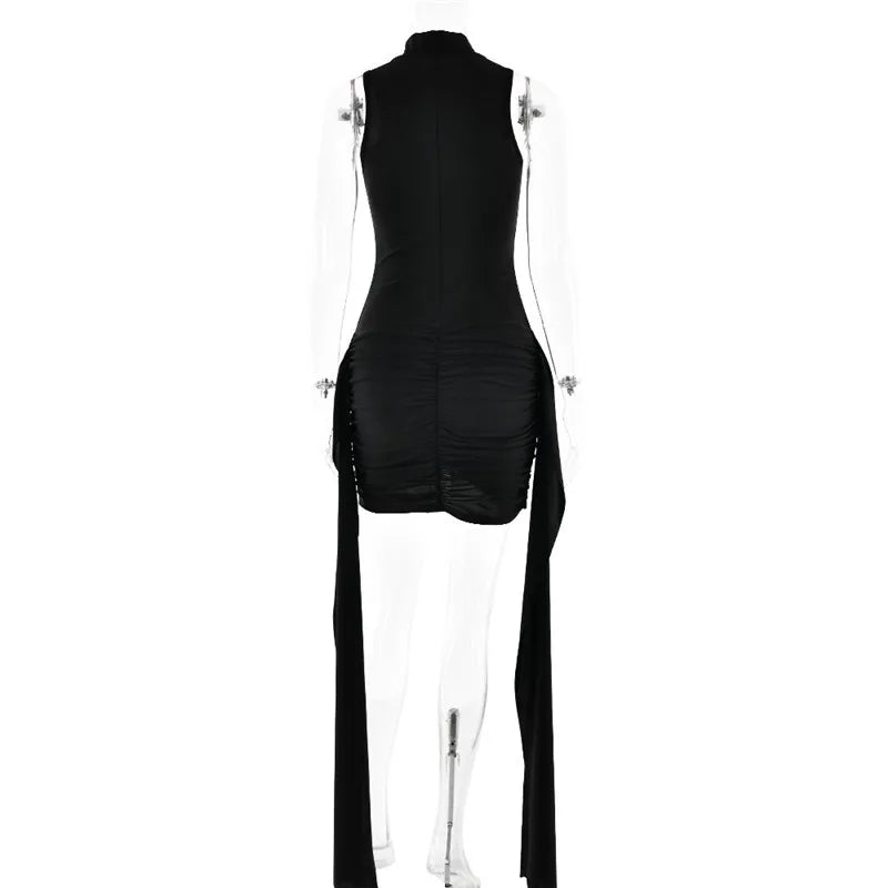 Women's Mini Dress™ Mozision Turtleneck Sleeveless Irregular Ruched Tank Dress