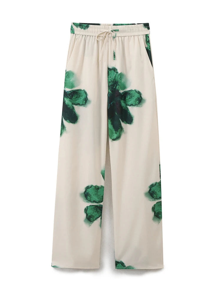 Women's TRAFZA Vintage Satin Suit™ Loose Lapel Shirt + High Waisted Pants Set