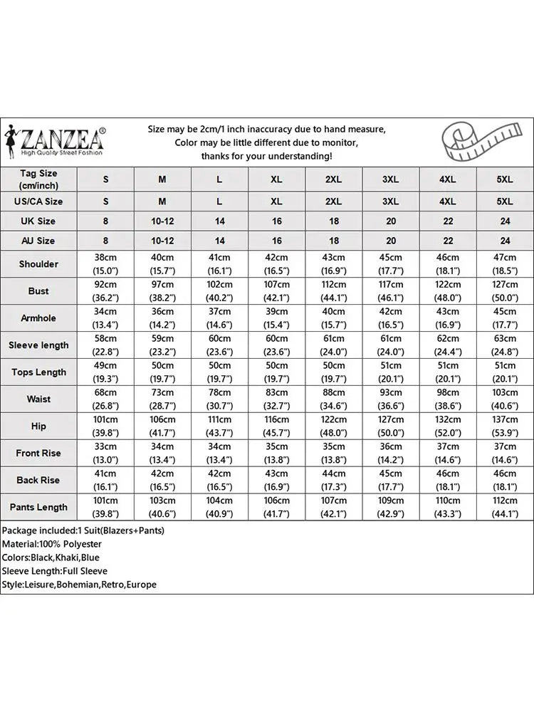 Women's Vintage Tracksuit™ ZANZEA Elegant Blazer Long Sleeve Tops Wide Leg Pants Work Suit