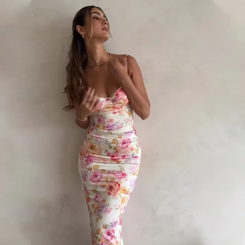Women's Floral Suspender Split Slim Dress™ Sleeveless Spaghetti Strap Dress