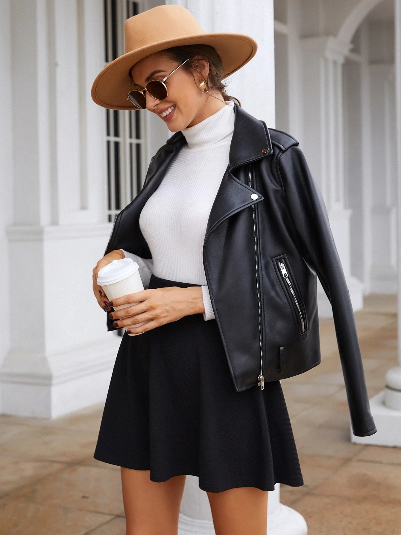 Women's Solid color skirt fluffy skirt™ Elastic waist black umbrella big swing short skirt