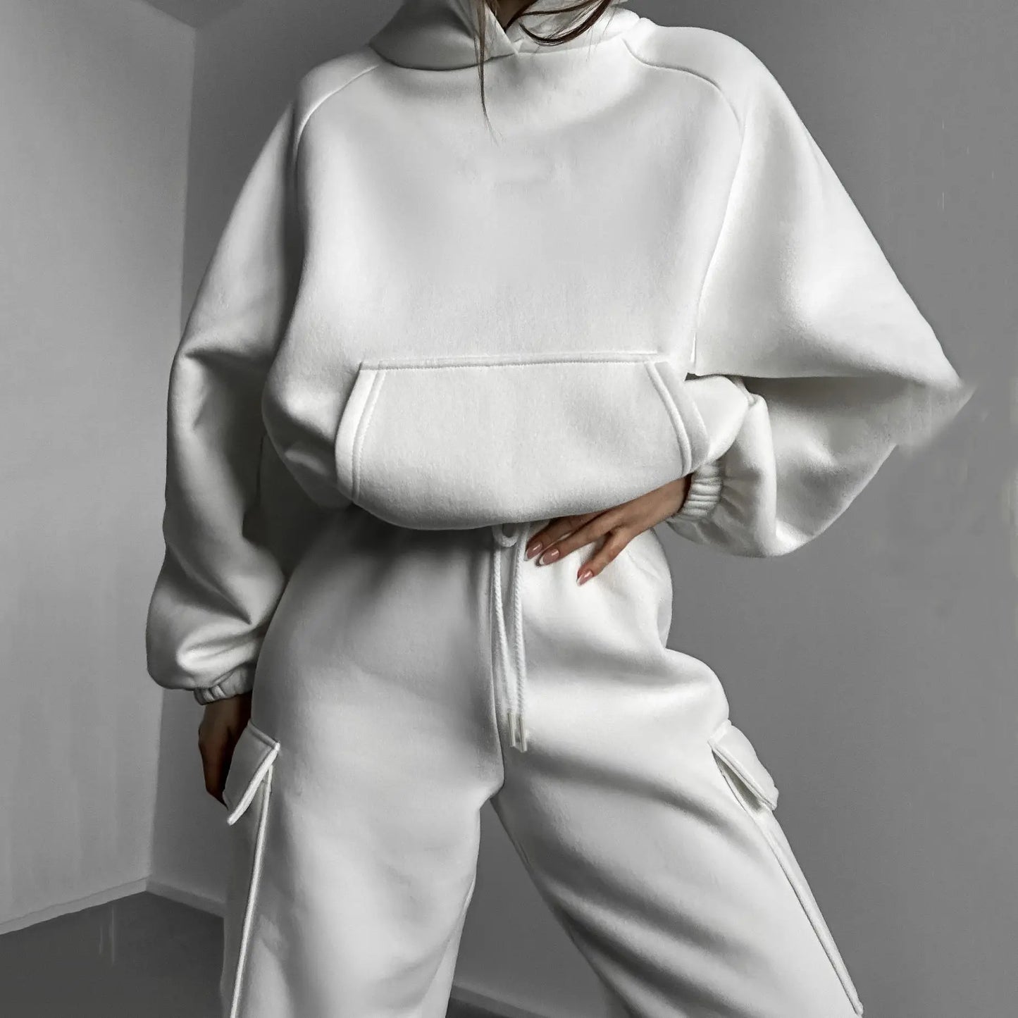 Women's suit sporty clothes™ Long Sleeve Hooded Short Sweatshirt Warm Long Sweatpants