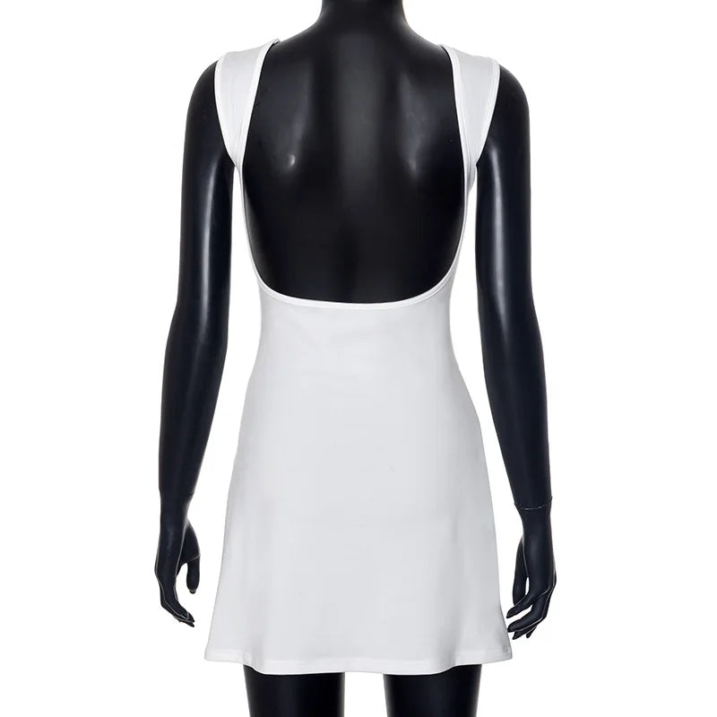 Women's Sleeveless Backless Slim Fit Mini Dress™ Round Collar A-line Ruffle Edge Short Dresses