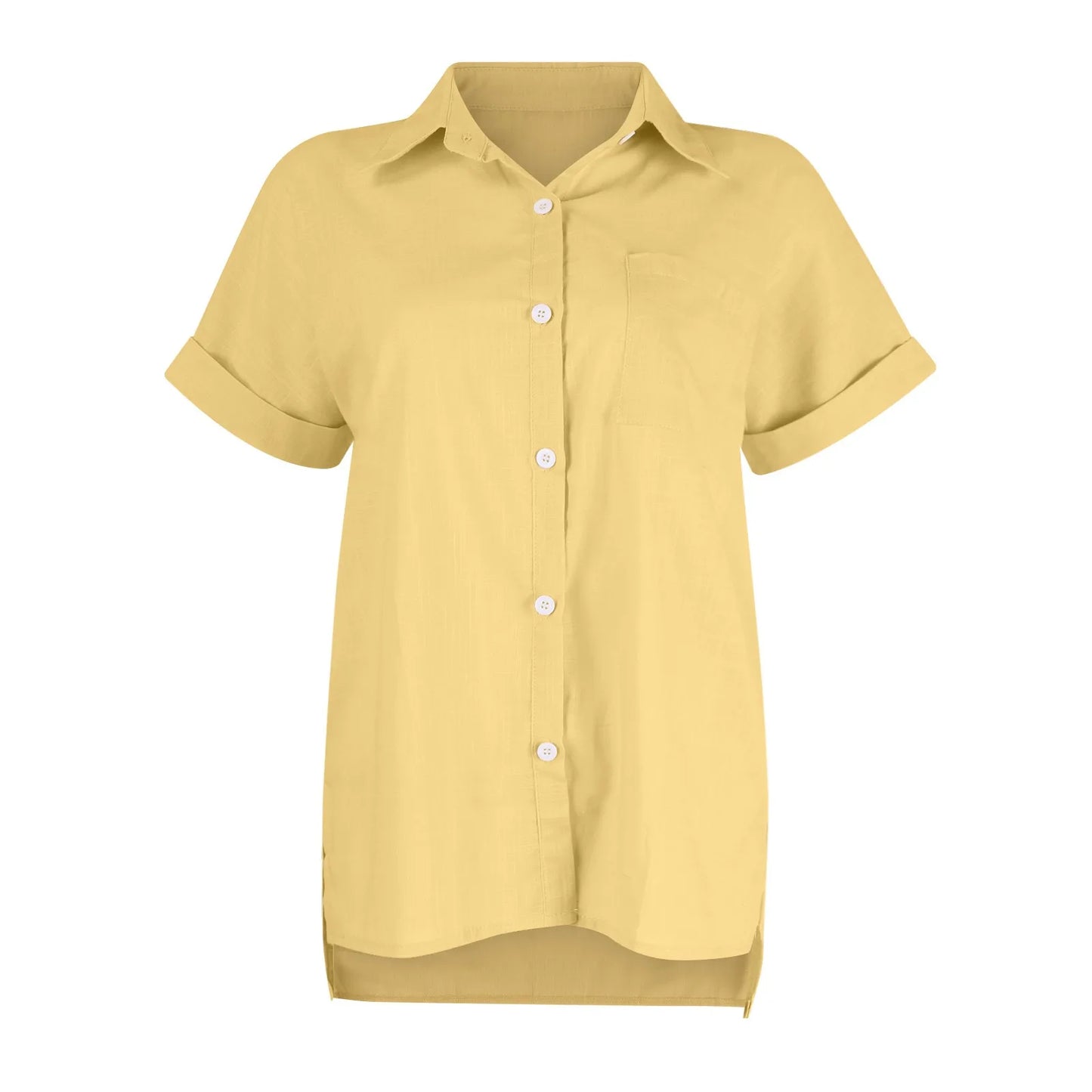 Women's Cotton Linen Classic Shirts™ Short Sleeve Lapel Button Down Shirt