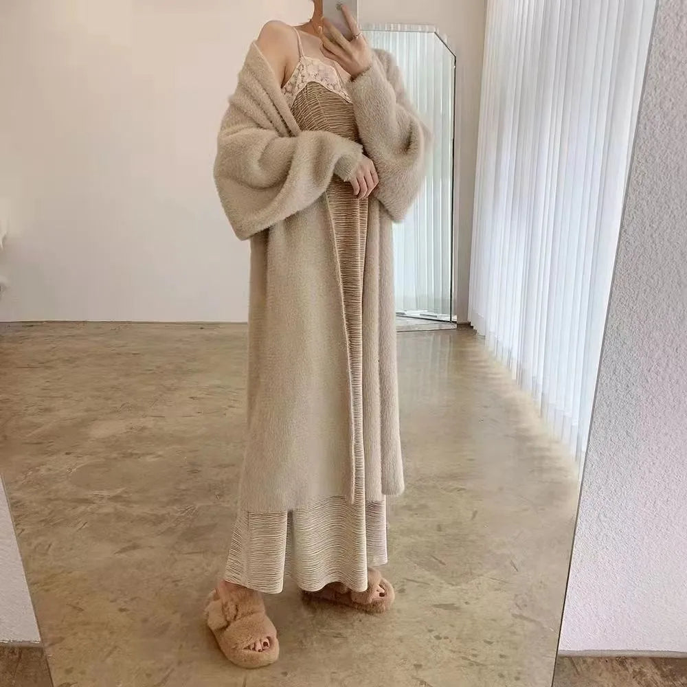 Women's Long Cardigan Coat™ Knitted fluffy Long Sleeve Cashmere Sweater Coat