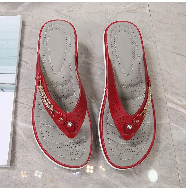 Women's Slippers™ Summer Metal Button Wedge Beach Outside Platform Leisure Flip Flops