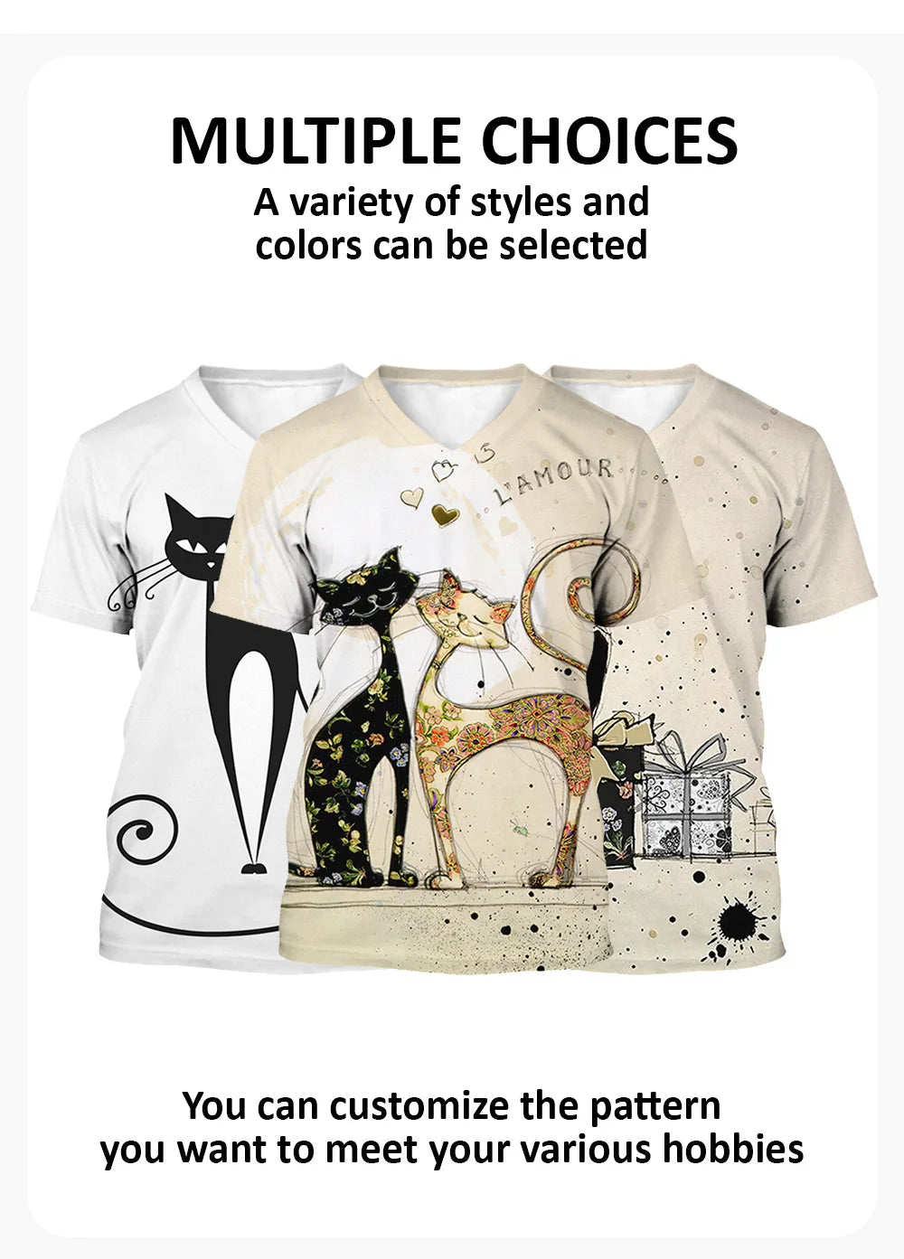Women's Cartoon Cat Print T-shirt™ Summer Short Sleeve V-Neck Kawaii Fashion Tees