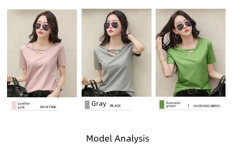 Women Short Sleeve Heart-neck T-shirt™ Half-sleeve Loose Tops