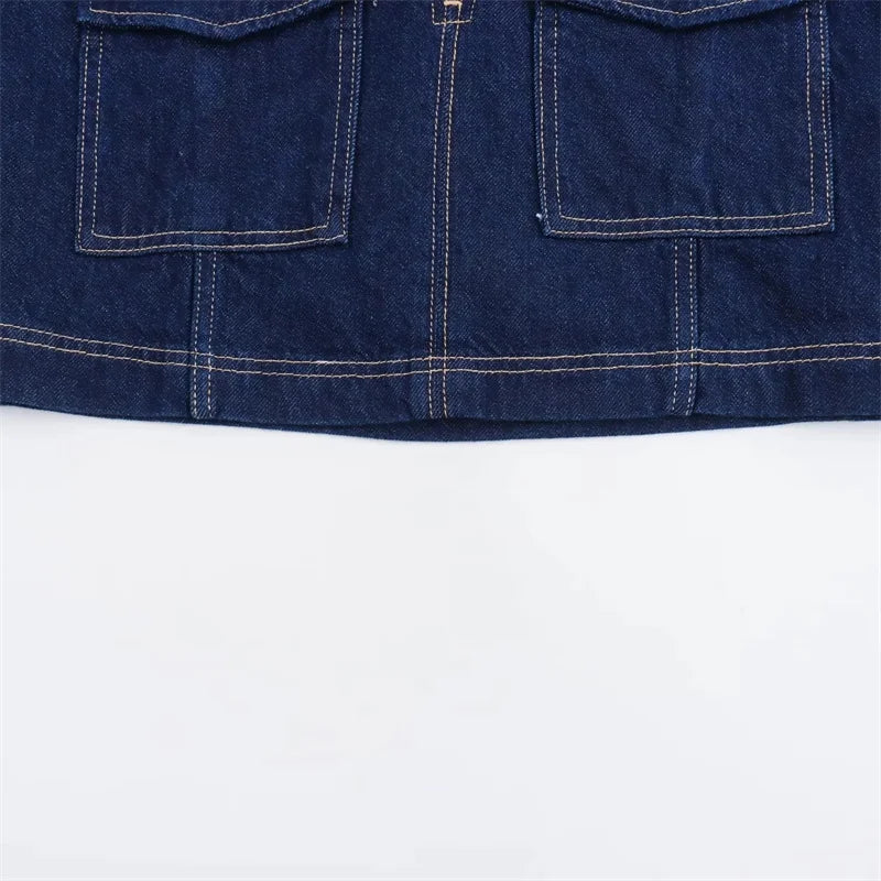 Women's TRAF Blue Denim Suit™ Short Sleeve Cropped Shirt & Short Y2k Set