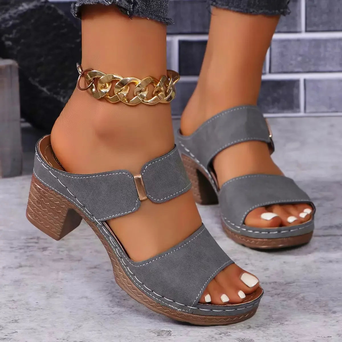 Women's Open-Toe Slippers™ Thick Heel Rubber Bottom PU Leather Slippers