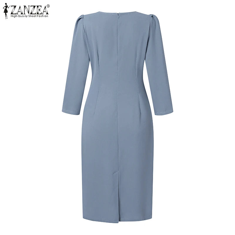 Women's ZANZEA Long Dress™ Solid Color Knee Length Bodycon Sundress