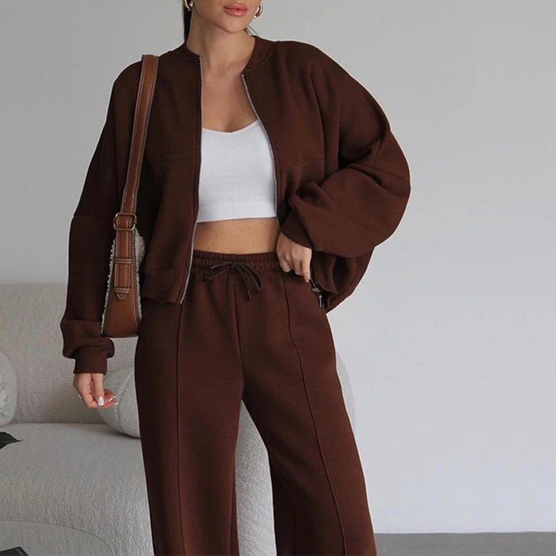 Women's BKLD Tracksuit Sets™ Zip-up Loose Cropped Cardigan + Drawstring Sweatpants