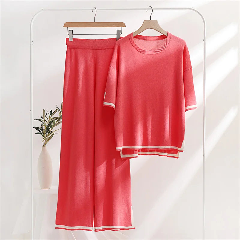 Women's Loungewear Two Piece Set™ Casual Slit Short Sleeve Knitted Two Piece Sets 's