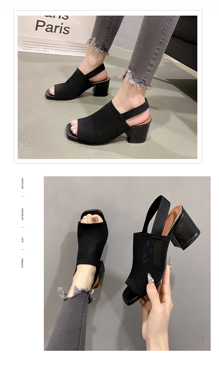 Women's Sandals™ Knitted Breathable Block Heel Sandals