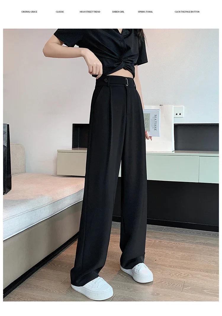 Seoulish Women's Casual Pants™ Wide Leg Solid Color High Waist Loose Trousers