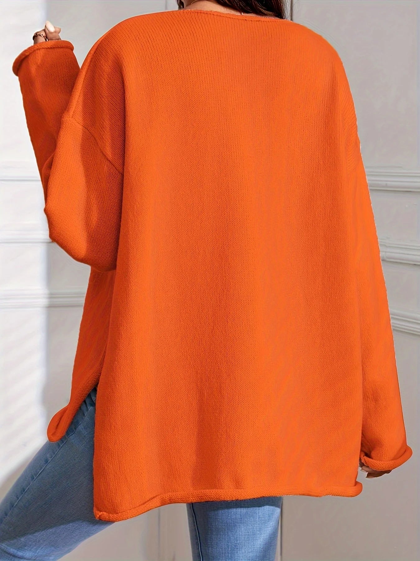 Women's Dipped Hem Sweater™ V Neck Knit Long Sleeve Oversized Loose Sweater