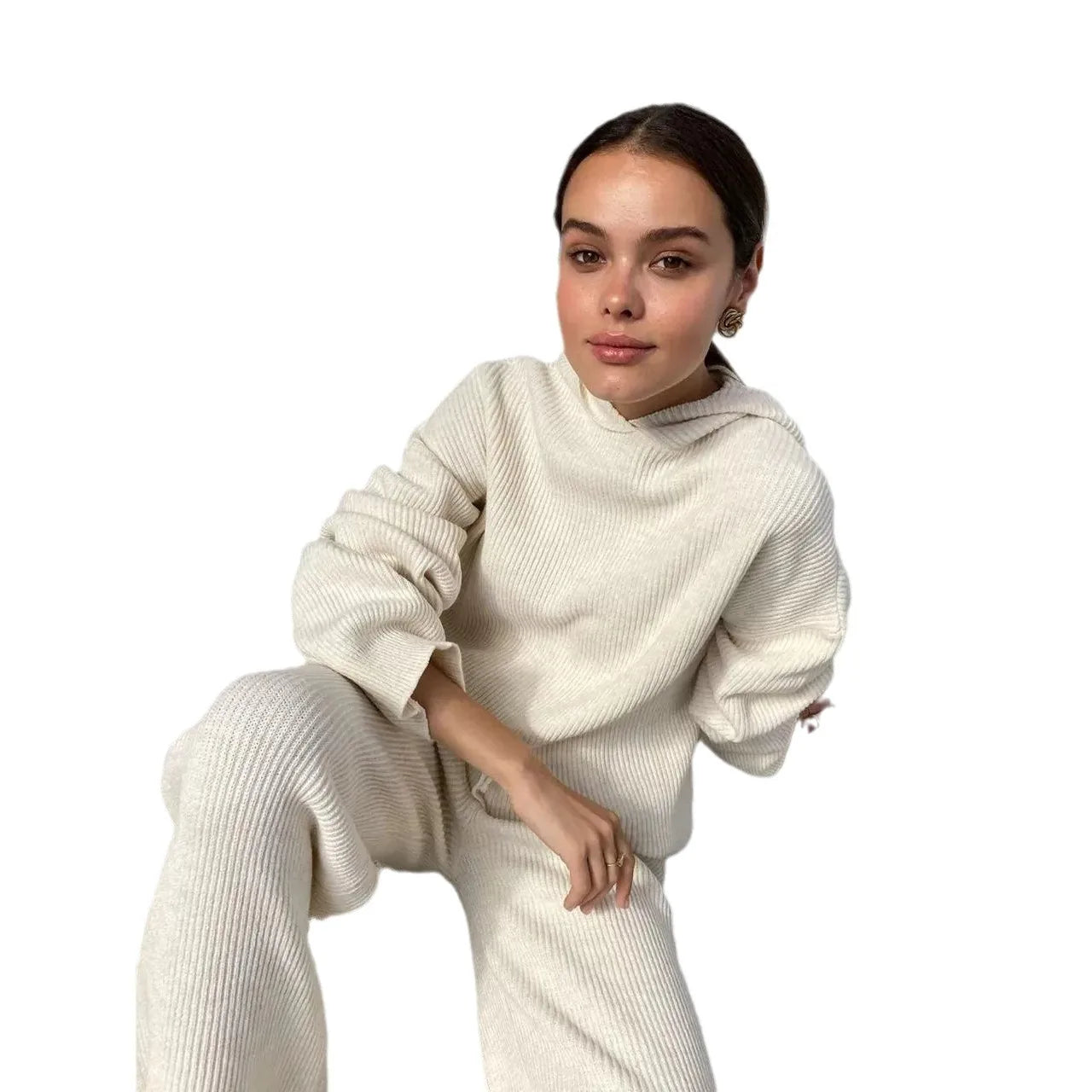 Women's Homewear Soft Pajamas ™ Loose Hooded Tops And Wide Leg Pants Suit