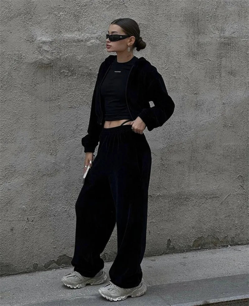 Women's Casual Two Piece Set™ Long-sleeved Hooded Cardigan + Elastic Trousers Tracksuit