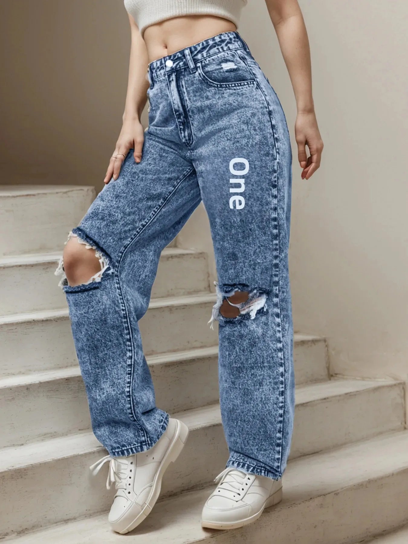 Women's Long Pants™ Hole Punch Casual Denim Trousers
