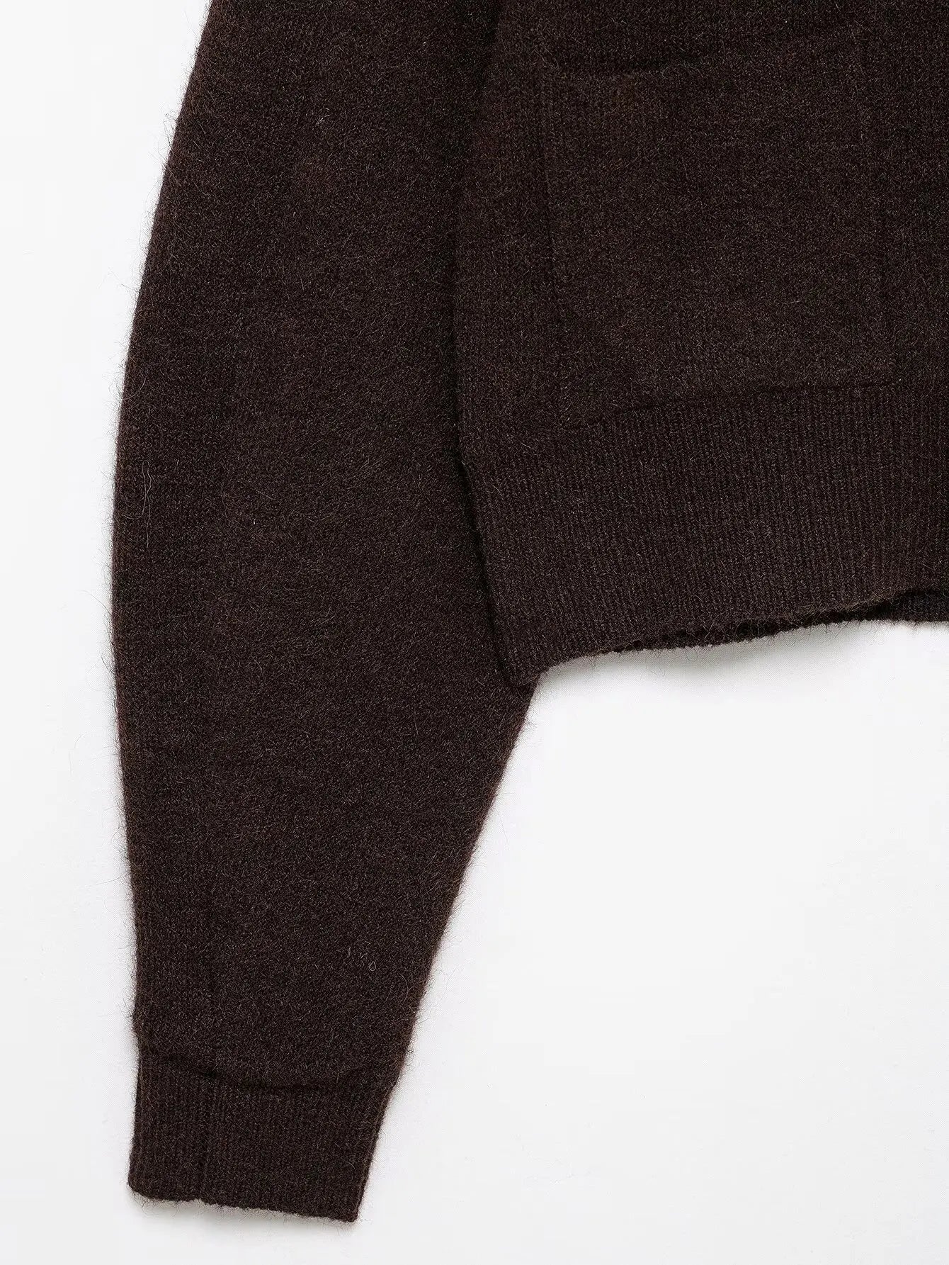 TRAFZA Women's Knitted Brown Suit™ Buttons Pocket Cardigan Sweater and Elastic Waist Slim Mini Skirt