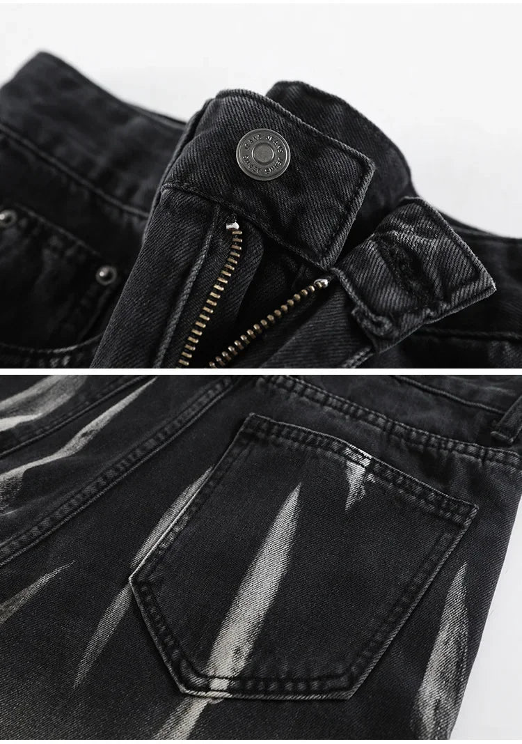 Women's High-waisted Black Grey Denim Pants™ Bell Bottoms Tie-dye Gradient Jeans